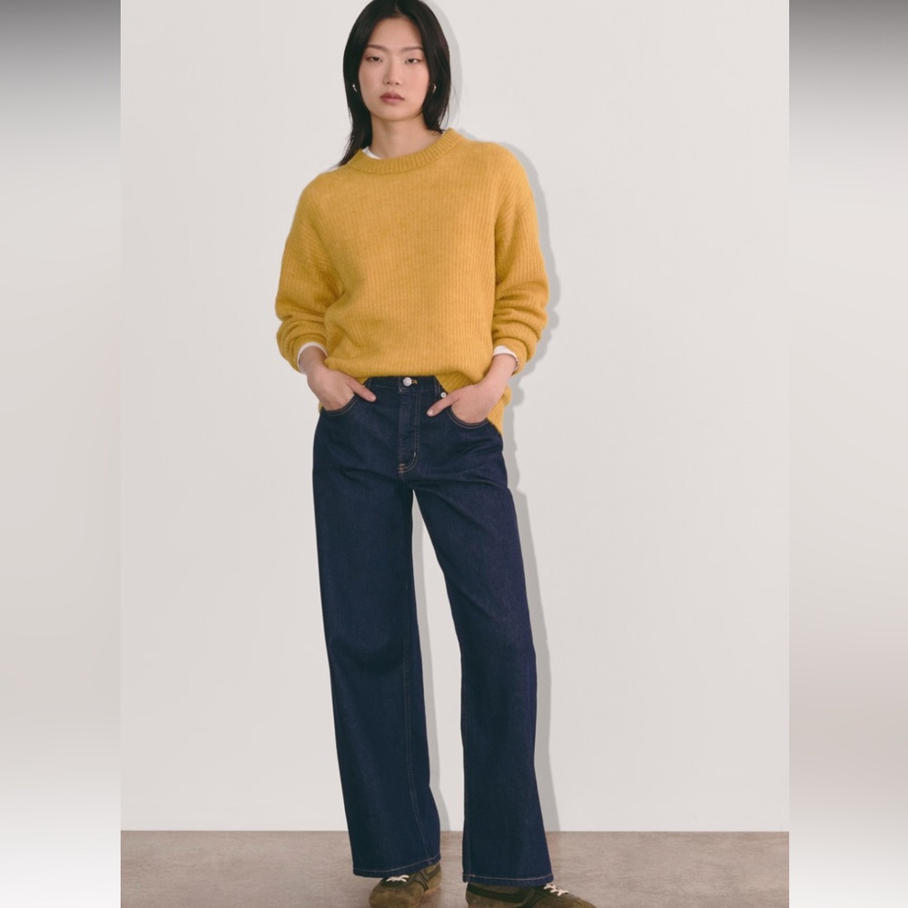 H&M mustard Yellow Crew Neck Soft Sweater with Ribbed Texture